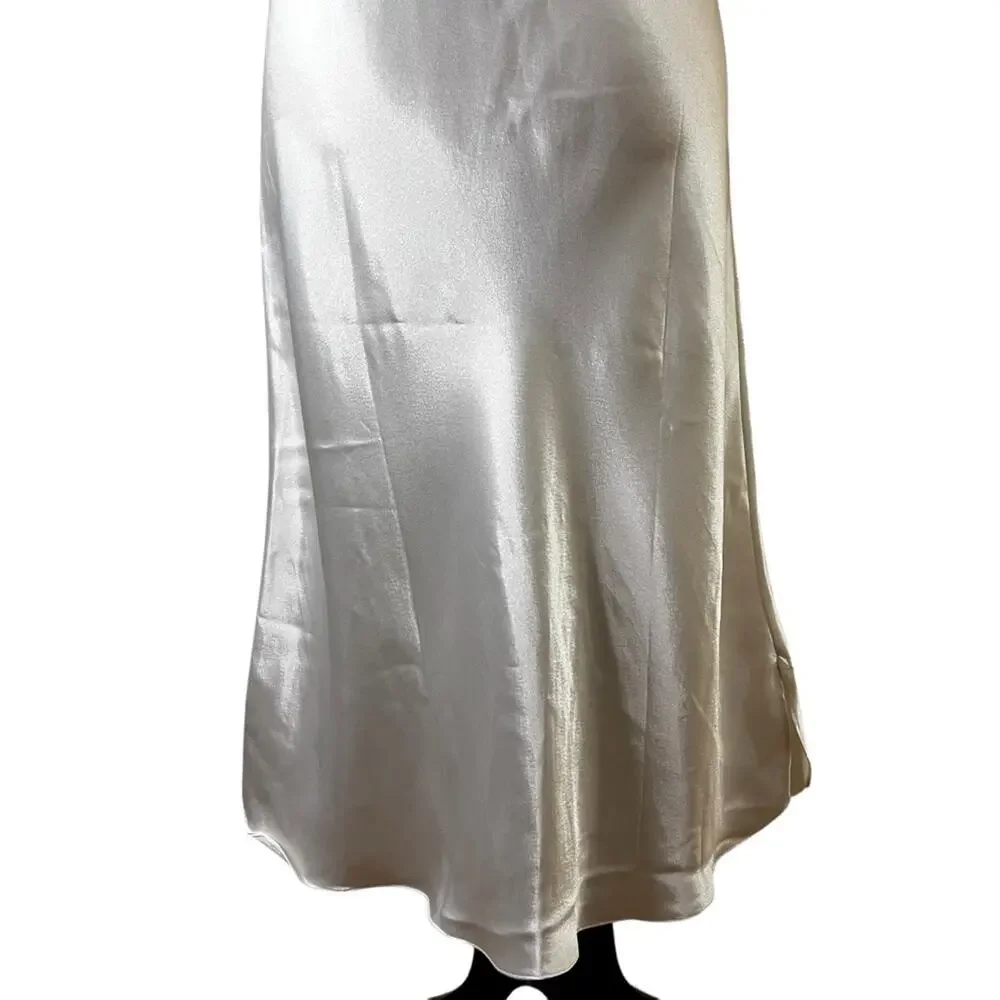 Vintage 90s Satin Bridal Slip Dress – Hand Embroidered, French Seams, Size L - Picture 3 of 11